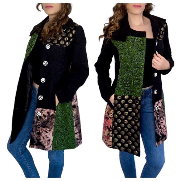 Papillon Jackets & Blazers - Papillon Vintage Funky Patched Coat Artsy Quirky Collared Button Down Jacket XS